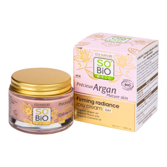 Krém ružový denný pre rozjasnenie a spevnenie 50 ml BIO zrelá pleť Precieux argan   SO’BiO étic