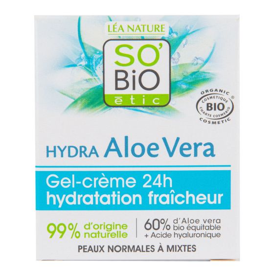 Gél-krém Aloe vera — hydratácie a sviežosť 24h — pre normálnu až zmiešanú pleť 50 ml BIO   SO'BiO étic