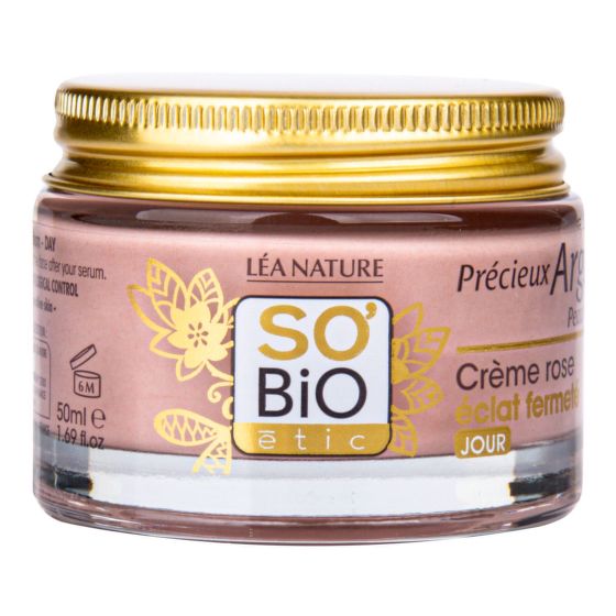 Krém ružový denný pre rozjasnenie a spevnenie 50 ml BIO zrelá pleť Precieux argan   SO’BiO étic