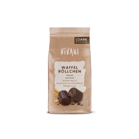 Rolky oblátkové v horkej čokoláde vegán 125 g BIO   VIVANI