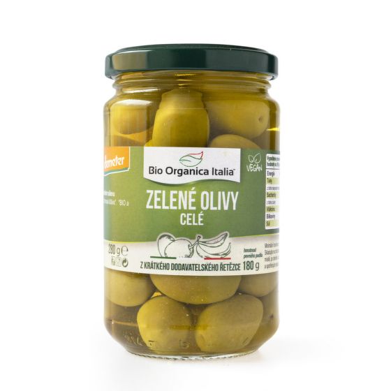 Olivy zelené celé v slanom náleve 280 g BIO   BIO ORGANICA ITALIA