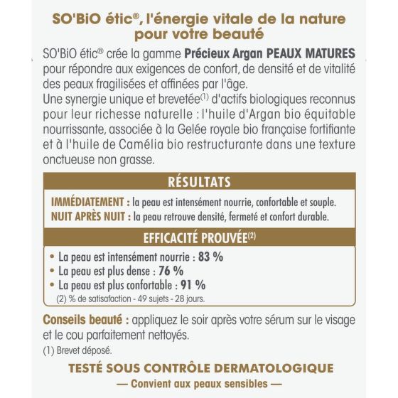 Krém nočný výživný a spevňujúci 50 ml BIO zrelá pleť Precieux argan   SO’BiO étic