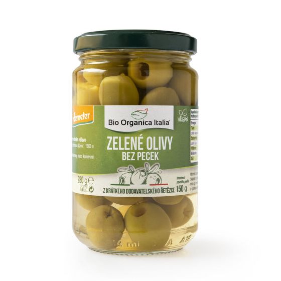 Olivy zelené v slanom náleve bez kôstok 280g BIO   BIO ORGANICA ITALIA