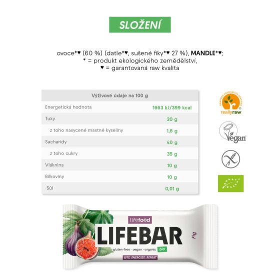 Tyčinka Lifebar figová RAW 40 g BIO   LIFEFOOD