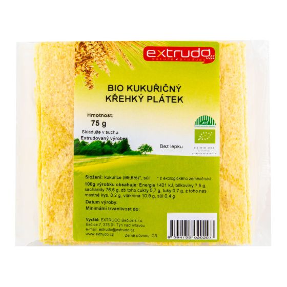 Chlebíček kukuričný chrumkavý bezlepkový 75 g BIO   EXTRUDO