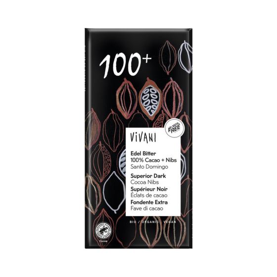 Horká s kúskami kakaa 100% 80 g BIO   VIVANI